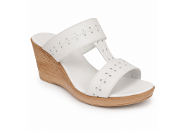 Papuci dama albi din piele naturala, cu platforma wedge perforata, comozi, usori deosebiti PAP46A